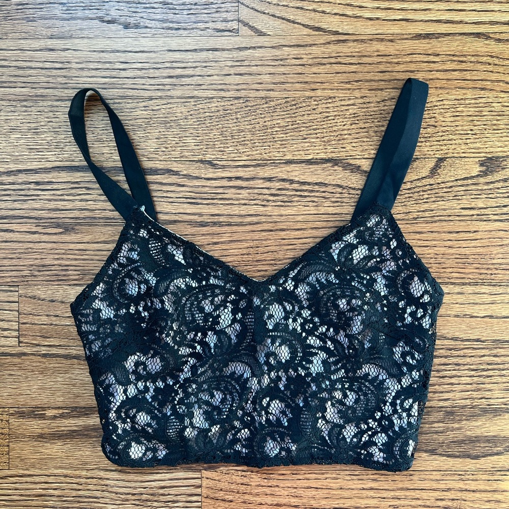 SOLD NWT Express Black Light Pink Lace Crop Top XS